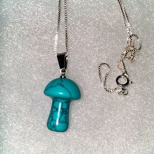 Boho turquoise Mushroom Sterling Silver Necklace 18”